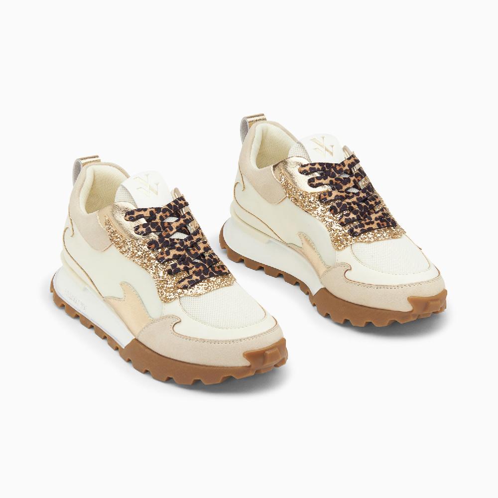 Vanessa Wu Baskets Flamme Louisa Ivoire Et Or à Semelle Running