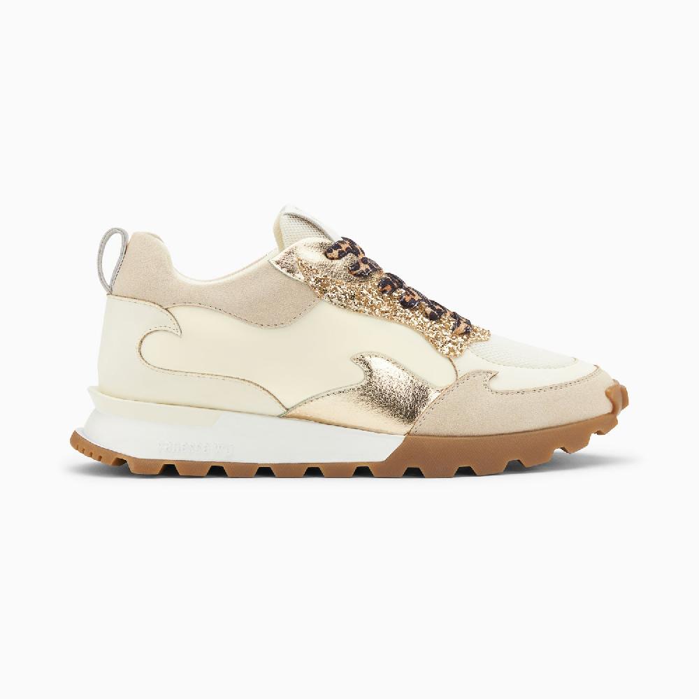 vanessa wu Baskets flamme Louisa ivoire et or à semelle running