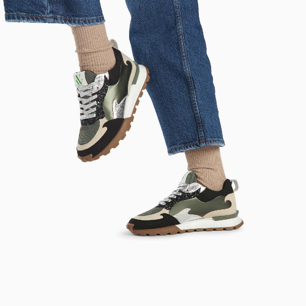 Vanessa Wu Baskets Flamme Louisa Kaki Et Argent à Semelle Running