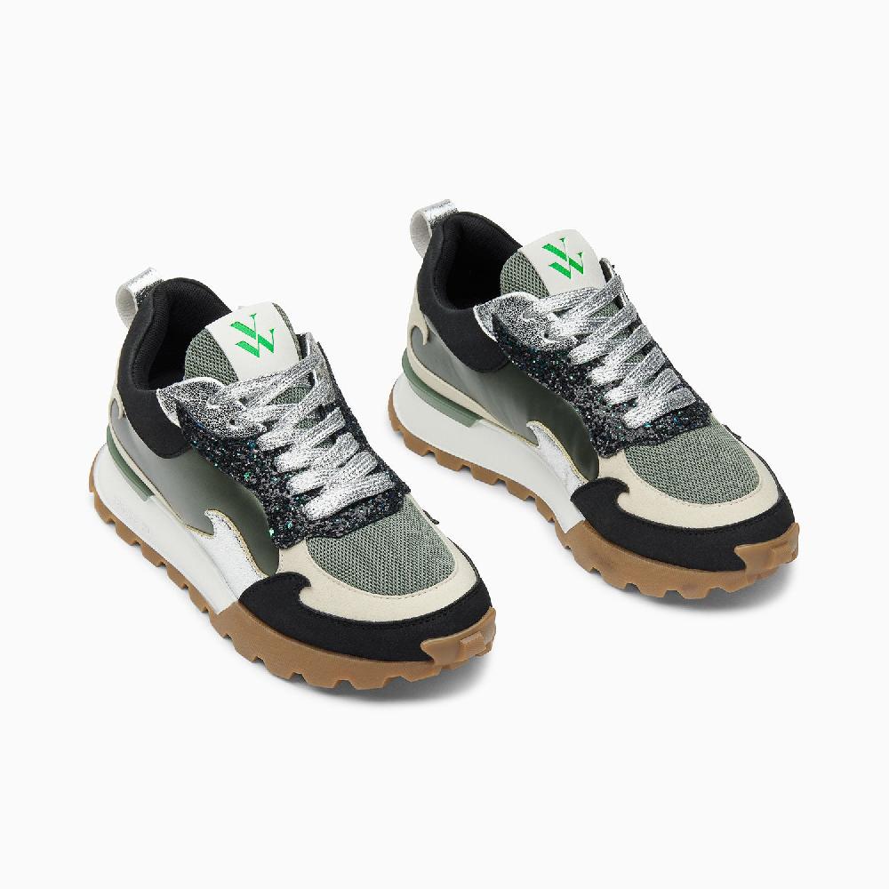 Vanessa Wu Baskets Flamme Louisa Kaki Et Argent à Semelle Running