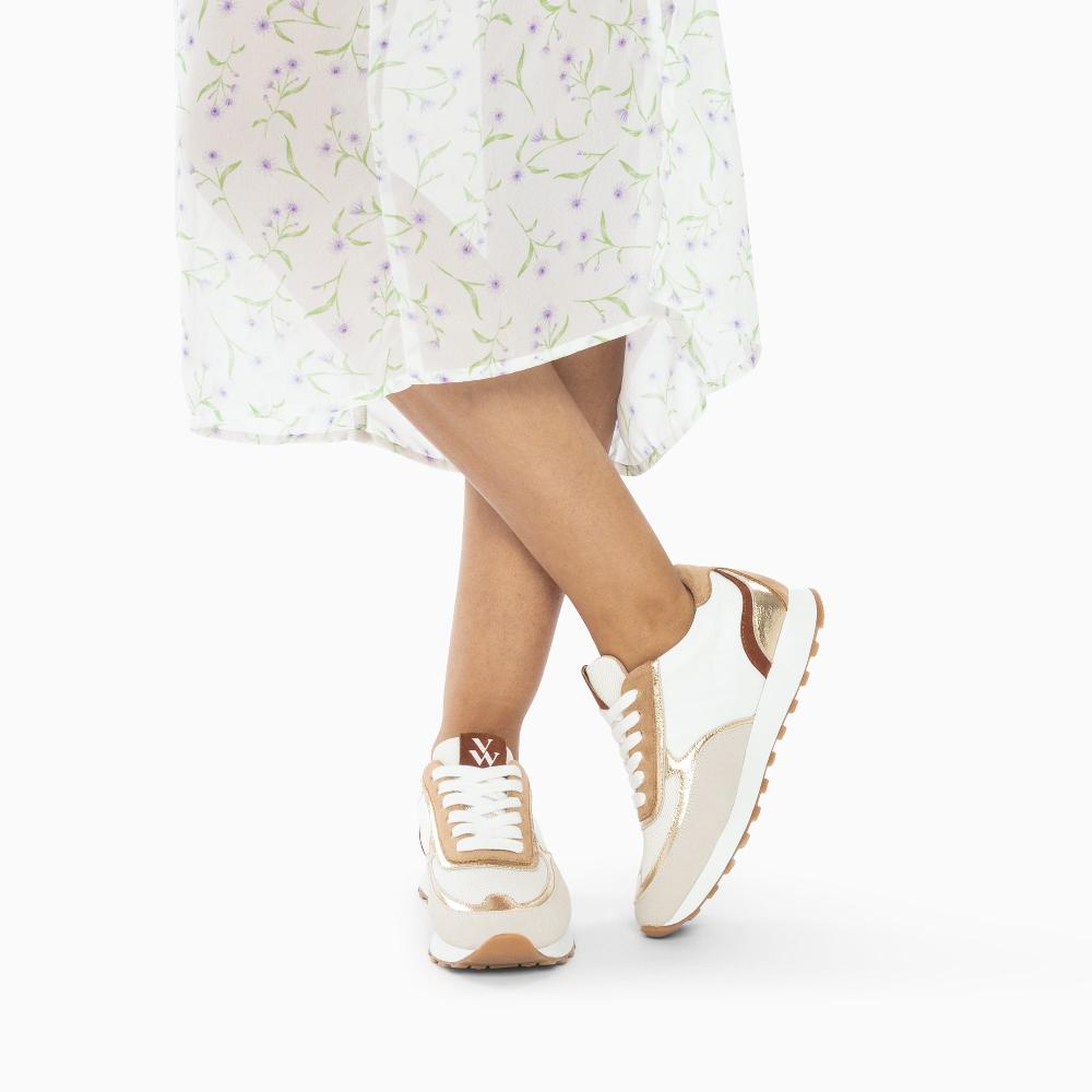 Vanessa Wu Baskets Lucie Beige Et Or à Semelle Running