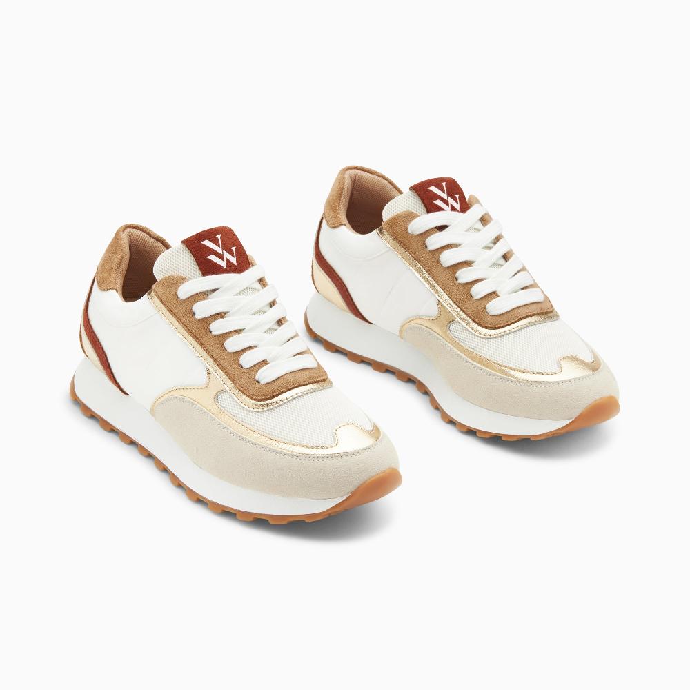 Vanessa Wu Baskets Lucie Beige Et Or à Semelle Running