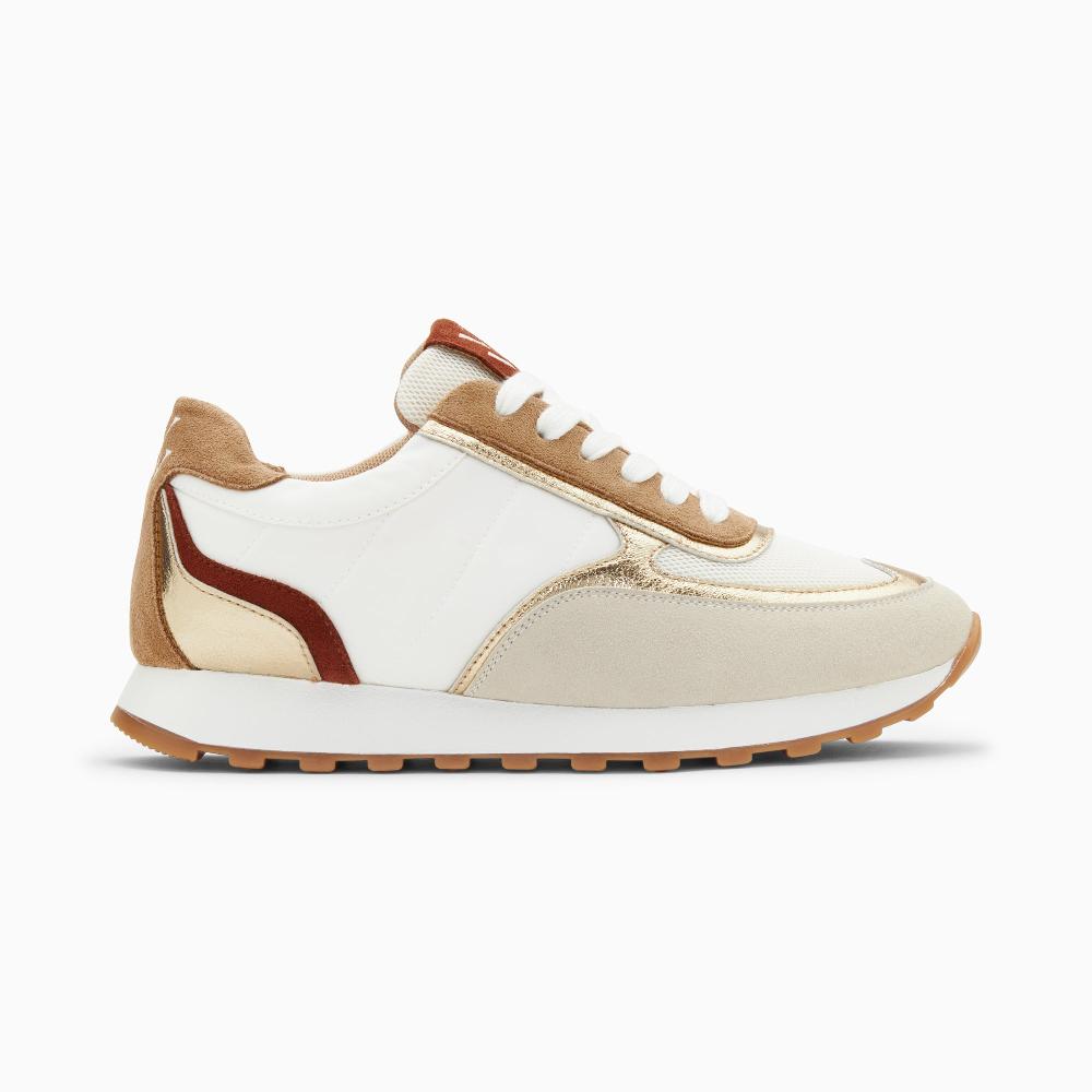 vanessa wu Baskets Lucie beige et or à semelle running