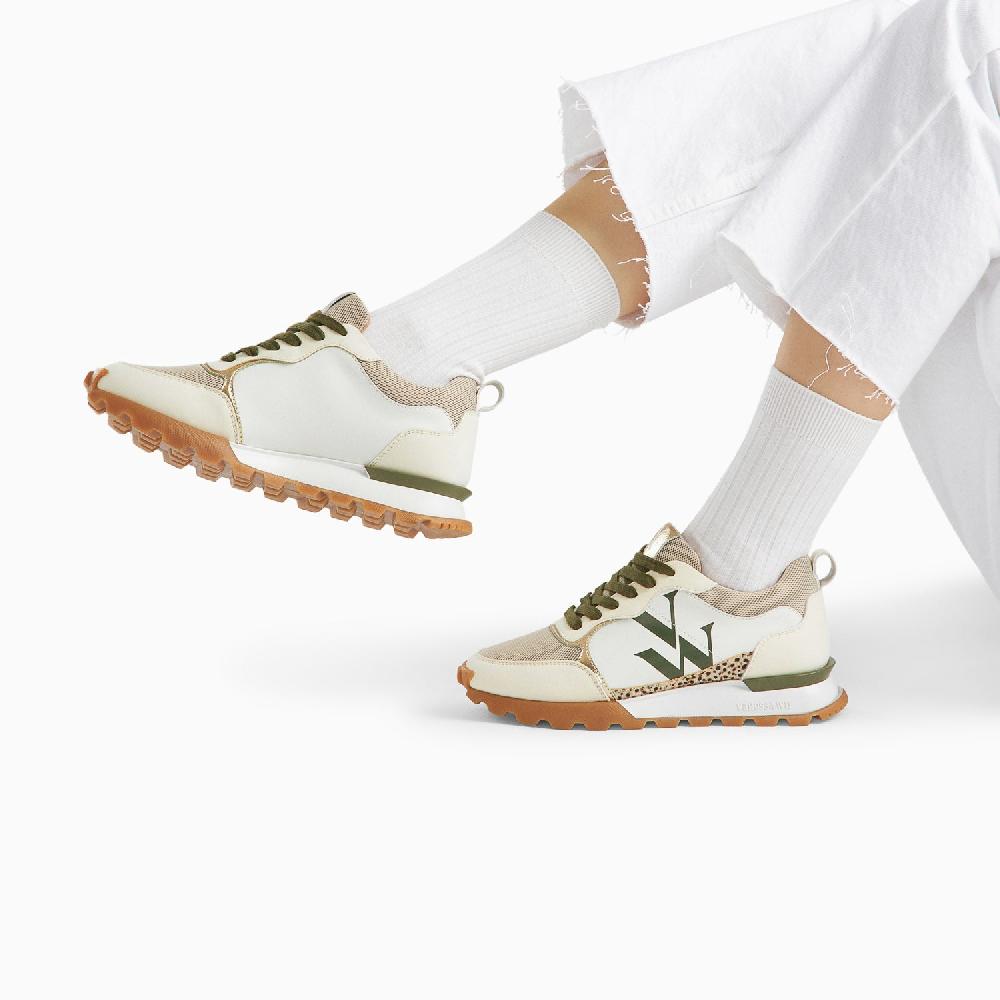 Vanessa Wu Baskets Monogramme Adèle Beige Et Kaki à Semelle Running