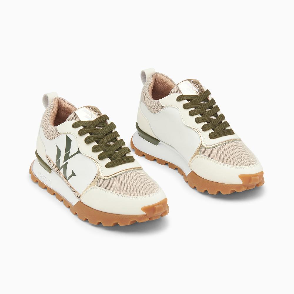Vanessa Wu Baskets Monogramme Adèle Beige Et Kaki à Semelle Running