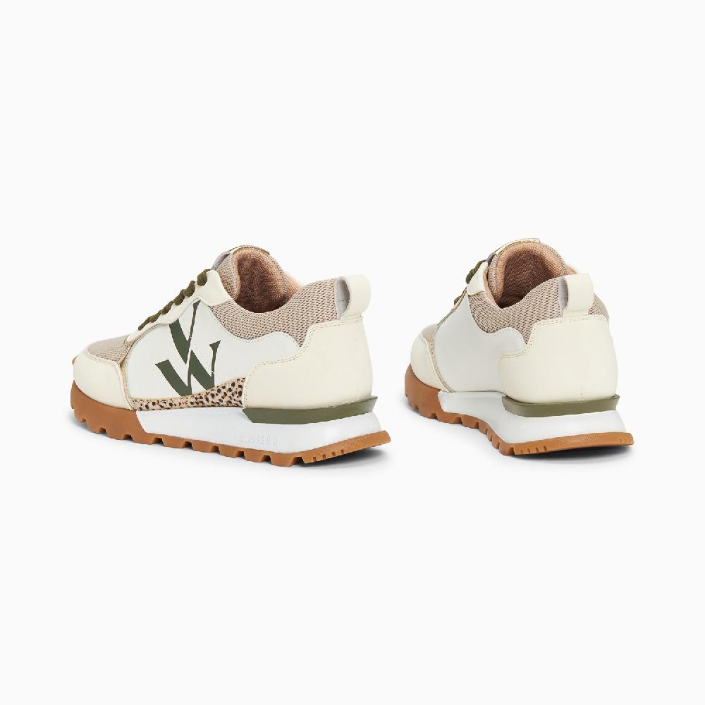 Vanessa Wu Baskets Monogramme Adèle Beige Et Kaki à Semelle Running