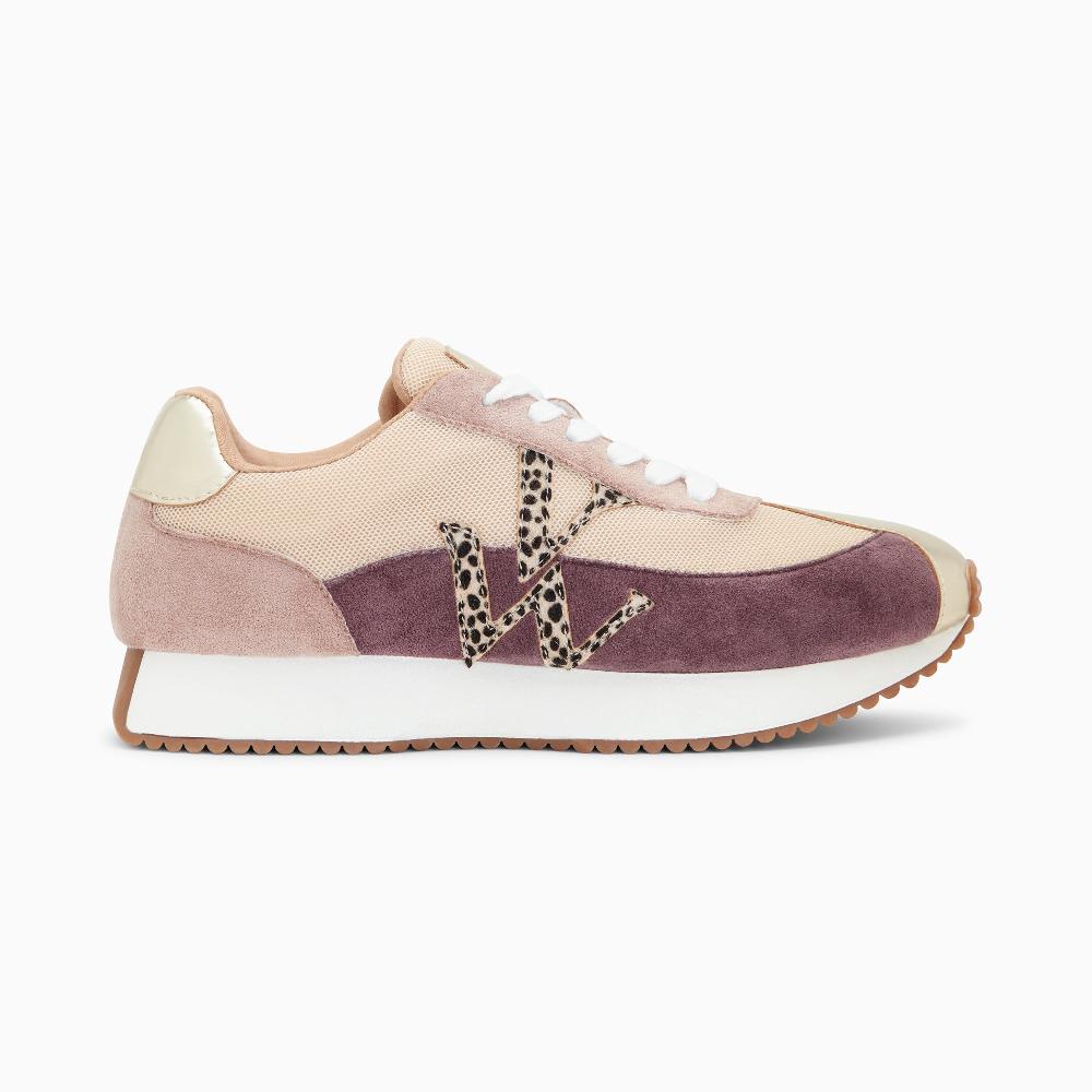 vanessa wu Baskets monogramme Adelie violet et beige à semelle running