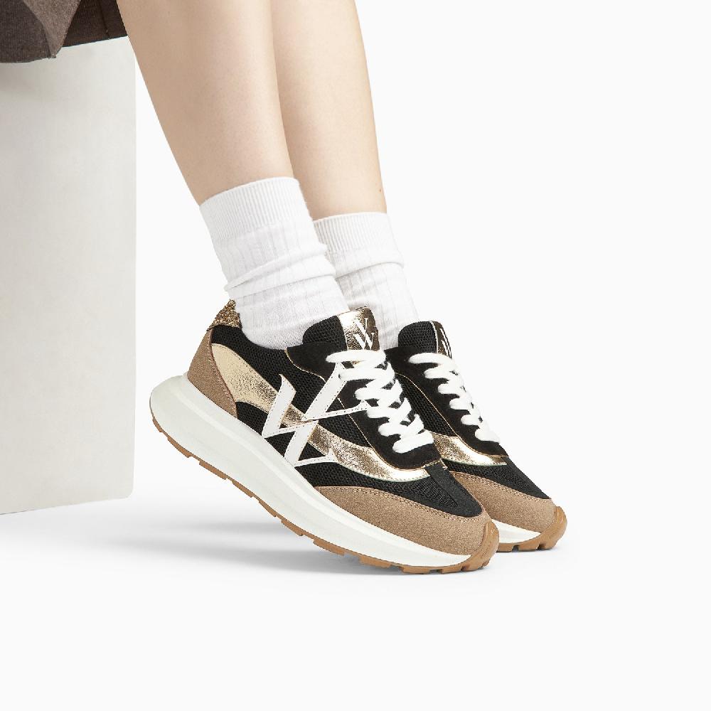 Vanessa Wu Baskets Monogramme Alicia Noir Et Or à Semelle Oversize