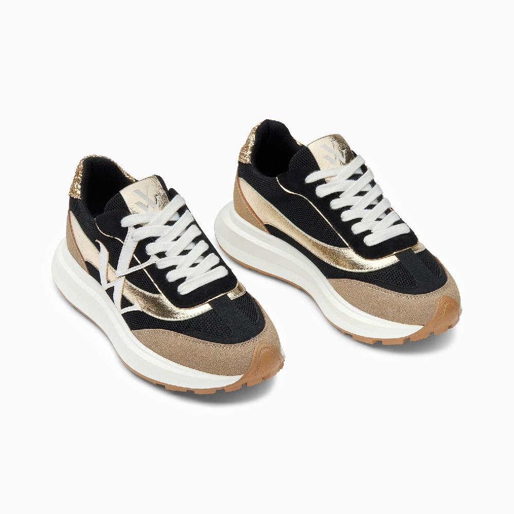 Vanessa Wu Baskets Monogramme Alicia Noir Et Or à Semelle Oversize