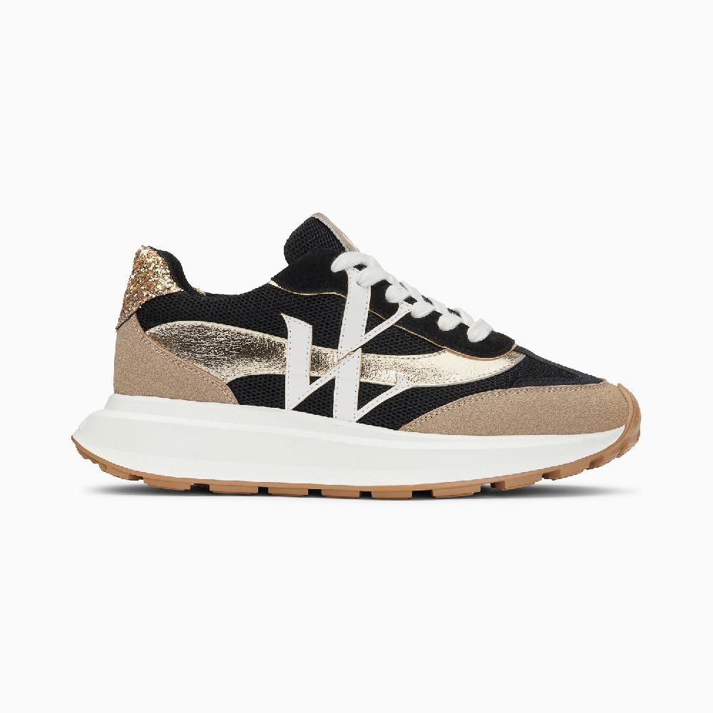 vanessa wu Baskets monogramme Alicia noir et or à semelle oversize