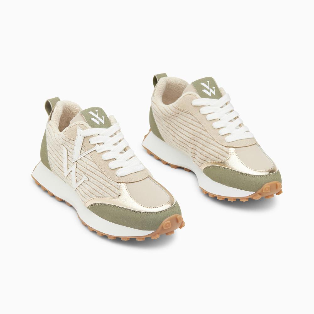 Vanessa Wu Baskets Monogramme Athénaïs Beige Et Kaki à Semelle Running