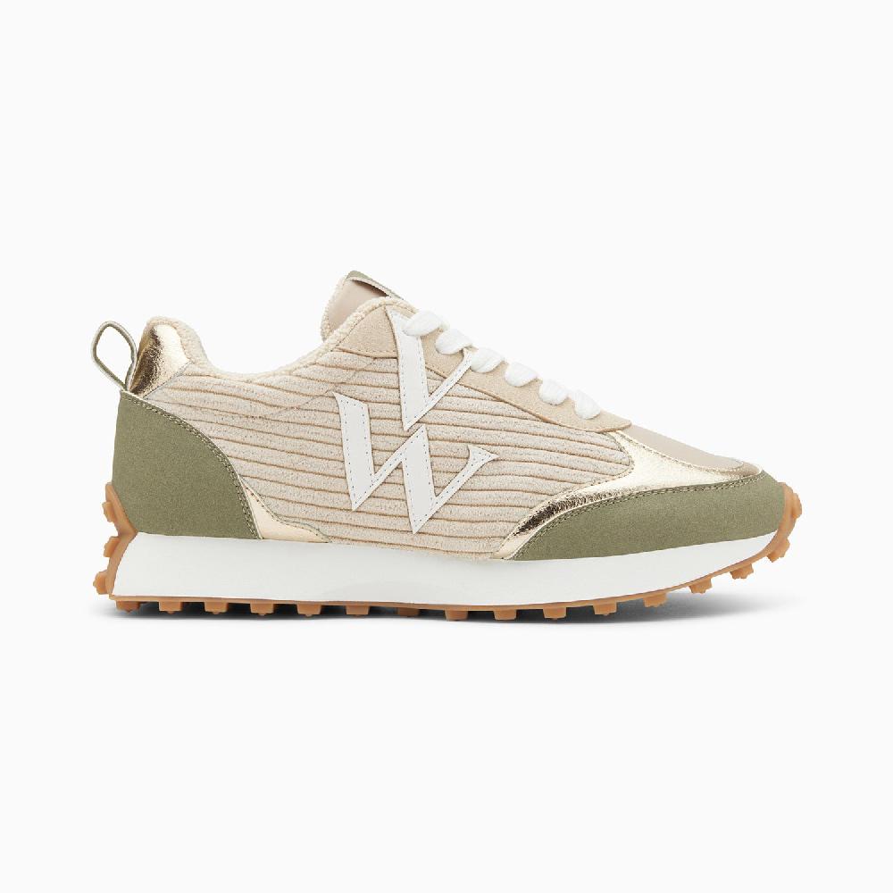 vanessa wu Baskets monogramme Athénaïs beige et kaki à semelle running