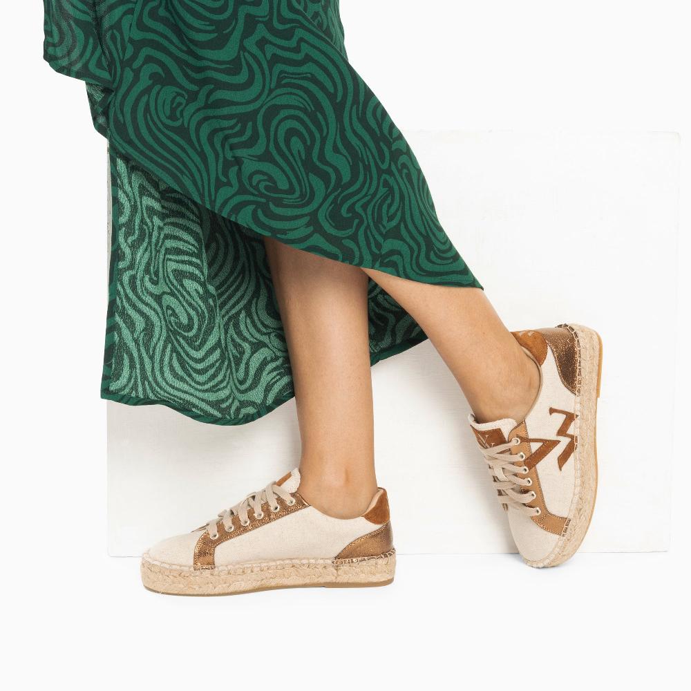 Vanessa Wu Baskets Monogramme Aurore Café Et Bronze à Semelle Espadrille