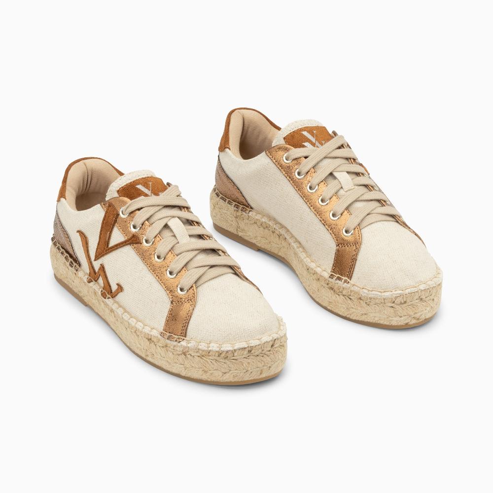 Vanessa Wu Baskets Monogramme Aurore Café Et Bronze à Semelle Espadrille