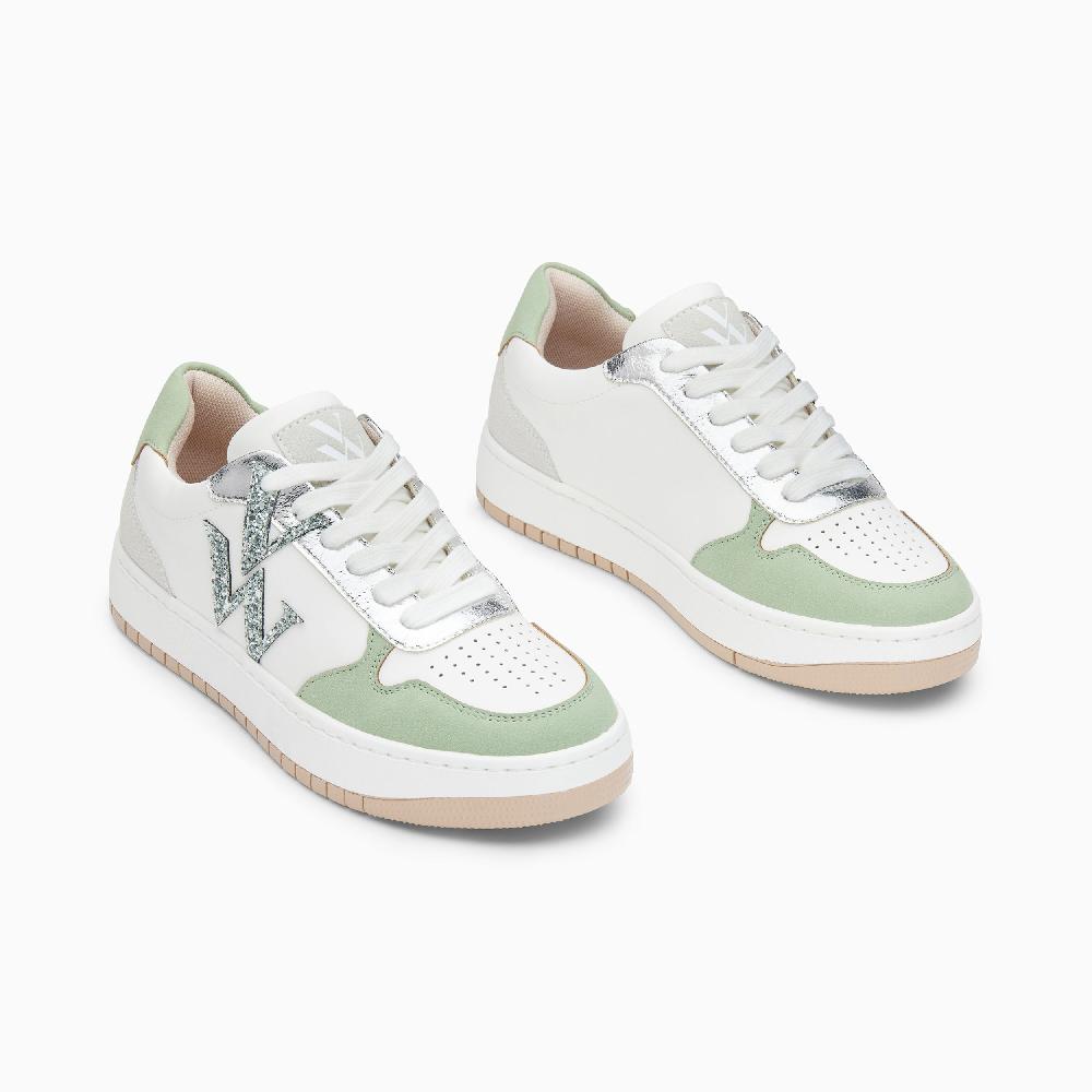 Vanessa Wu Baskets Monogramme Calie Blanc Et Vert Amande
