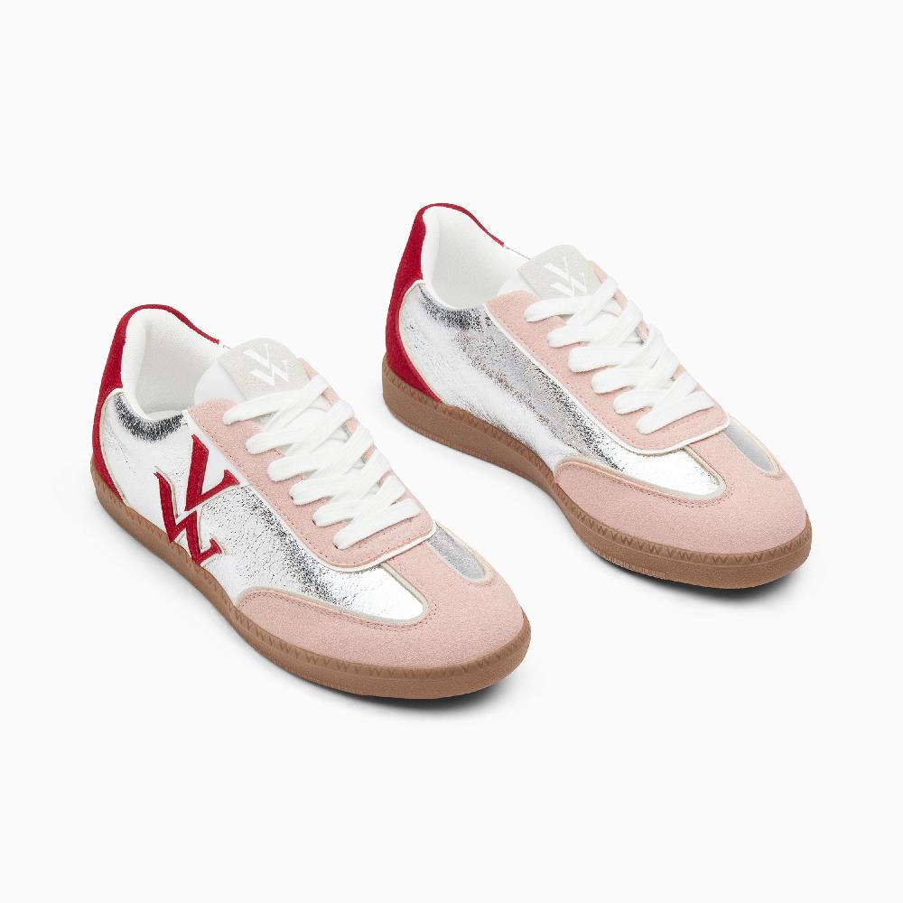 Vanessa Wu Baskets Monogramme Charlize Argent Et Rouge à Semelle Rétro