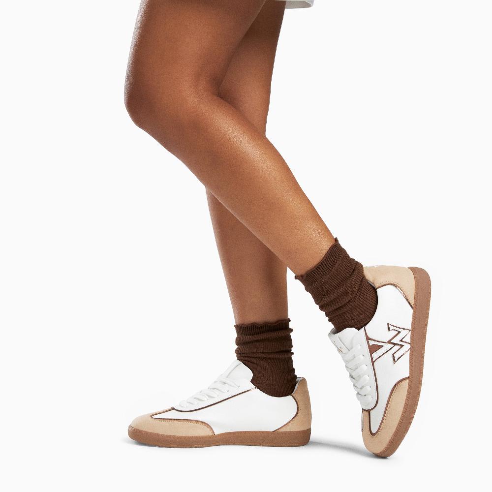 Vanessa Wu Baskets Monogramme Charlize Blanc Et Beige à Semelle Rétro