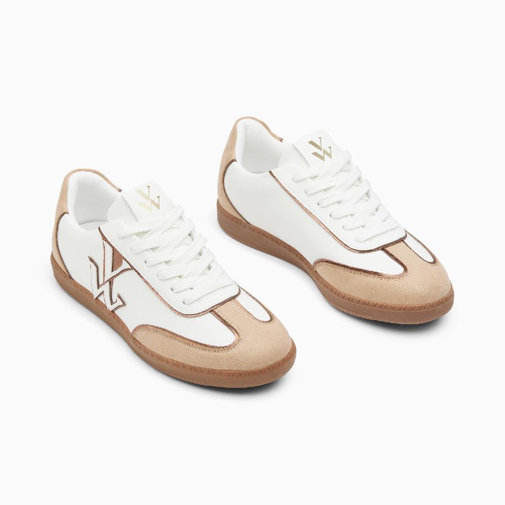 Vanessa Wu Baskets Monogramme Charlize Blanc Et Beige à Semelle Rétro