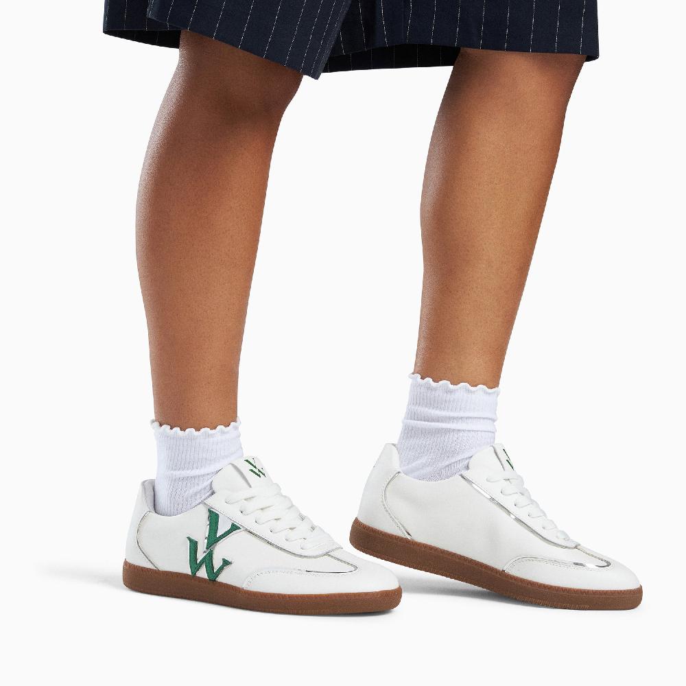 Vanessa Wu Baskets Monogramme Charlize Blanc Et Vert à Semelle Rétro