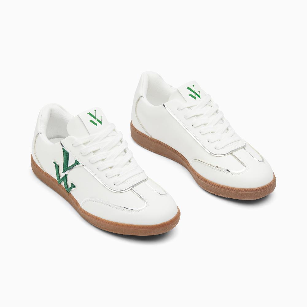 Vanessa Wu Baskets Monogramme Charlize Blanc Et Vert à Semelle Rétro