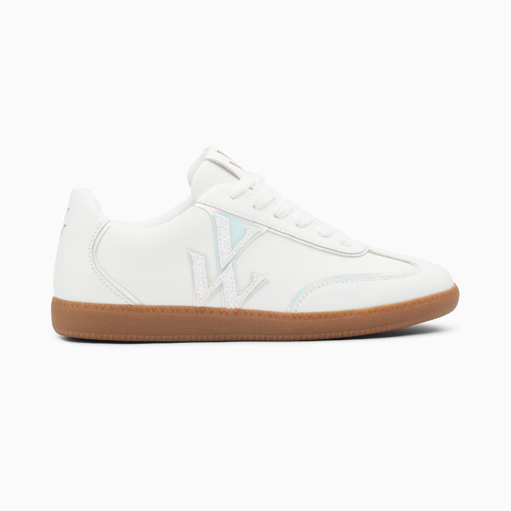 vanessa wu Baskets monogramme Charlize blanches monochromes à semelle rétro