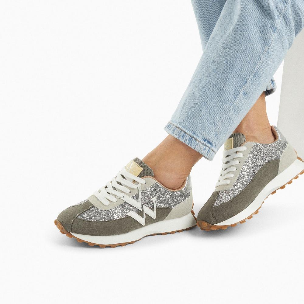 Vanessa Wu Baskets Monogramme Faustine Argent Et Gris à Semelle Running