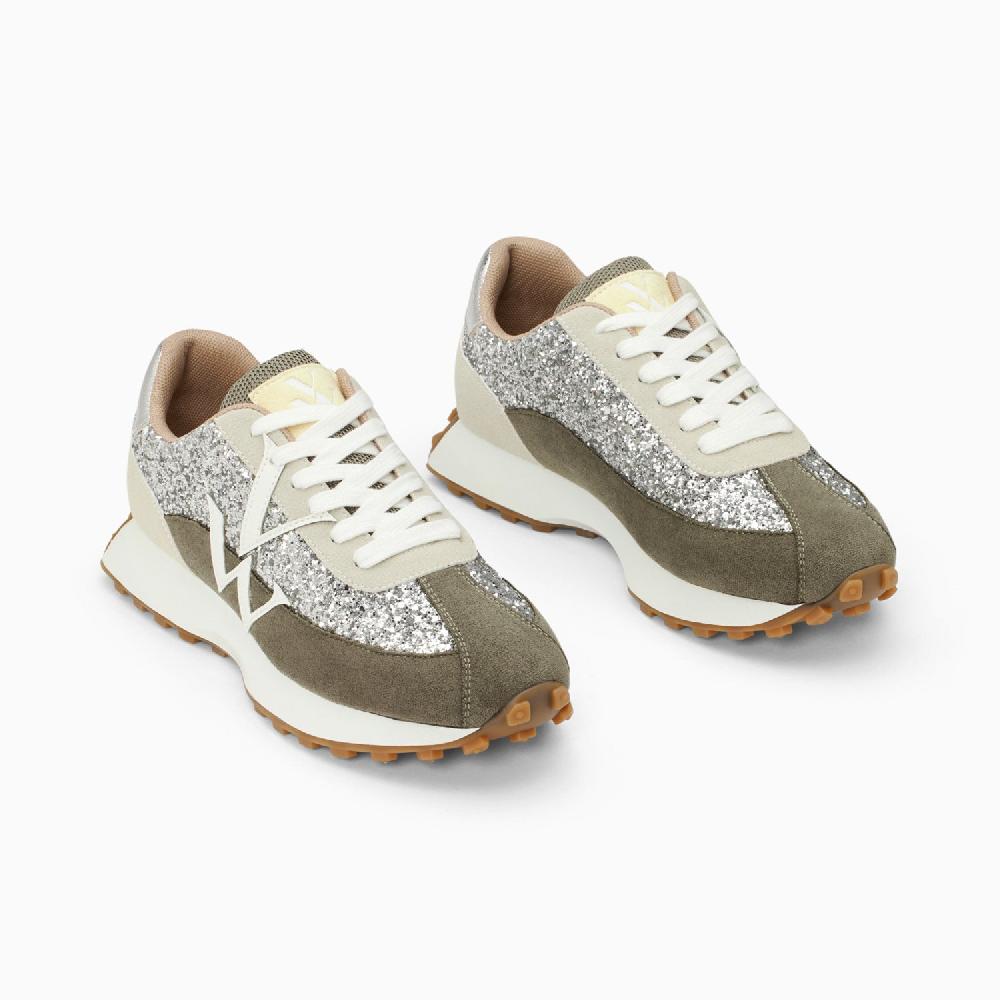 Vanessa Wu Baskets Monogramme Faustine Argent Et Gris à Semelle Running