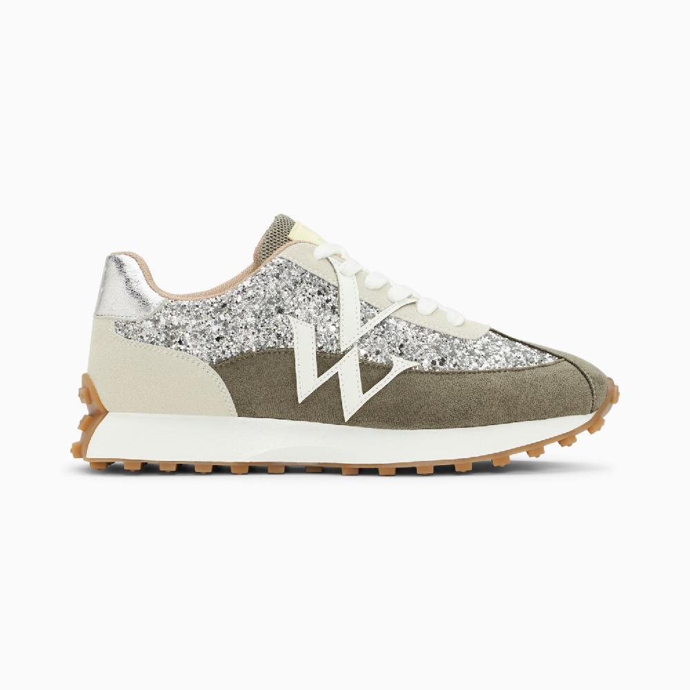 vanessa wu Baskets monogramme Faustine argent et gris à semelle running