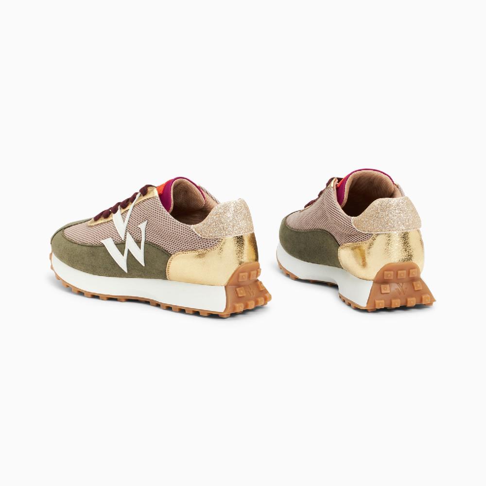 Vanessa Wu Baskets Monogramme Faustine Beige Et Kaki à Semelle Running