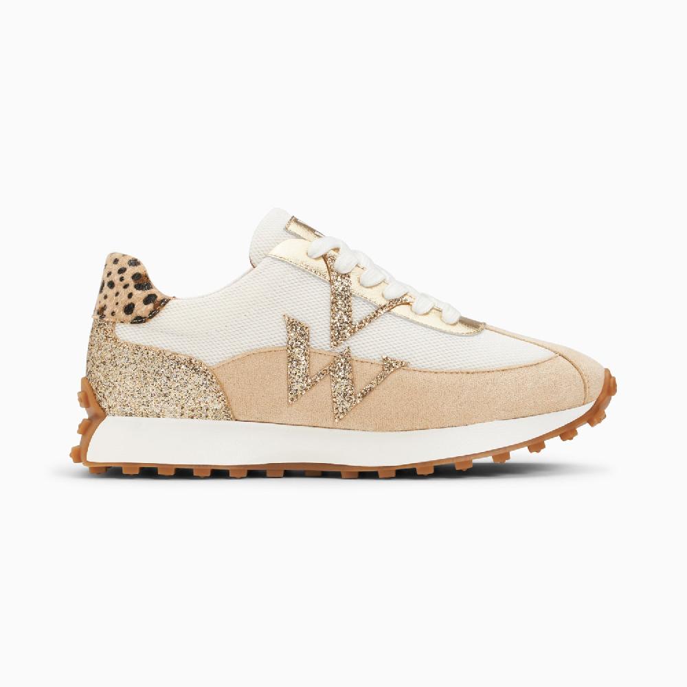 vanessa wu Baskets monogramme Faustine ivoire et beige à semelle running