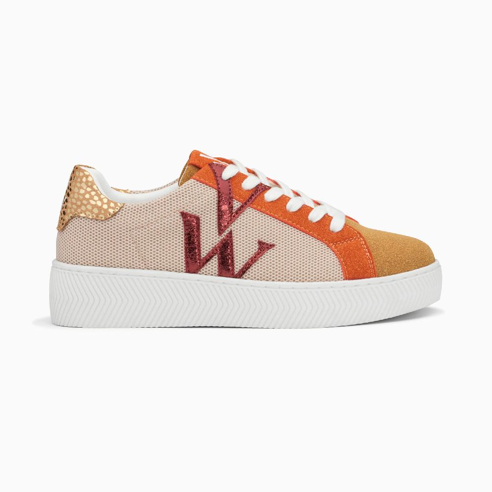 vanessa wu Baskets monogramme Gaïa beige et orange à lacets