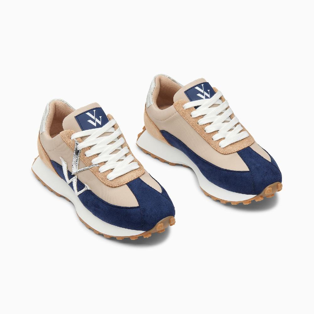 Vanessa Wu Baskets Monogramme Hanae Beige Et Marine à Lacets