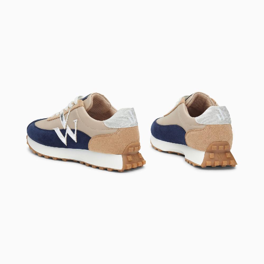 Vanessa Wu Baskets Monogramme Hanae Beige Et Marine à Lacets