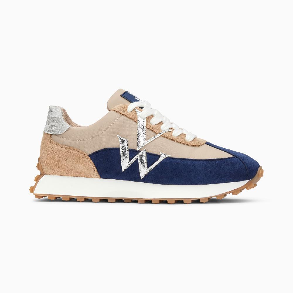 vanessa wu Baskets monogramme Hanae beige et marine à lacets