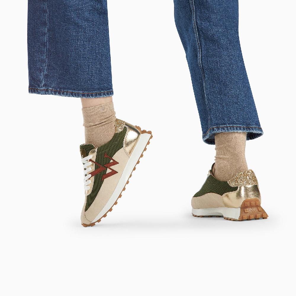 Vanessa Wu Baskets Monogramme Hanae Kaki Et Beige à Lacets