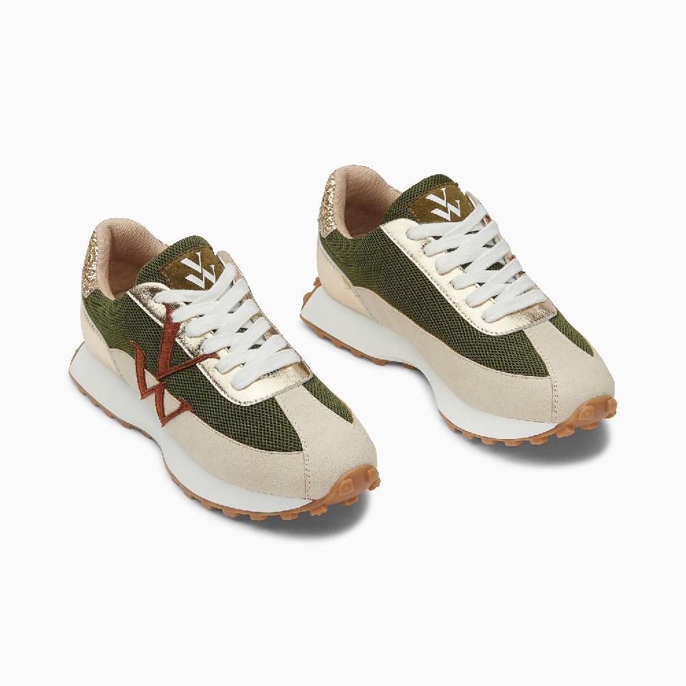 Vanessa Wu Baskets Monogramme Hanae Kaki Et Beige à Lacets