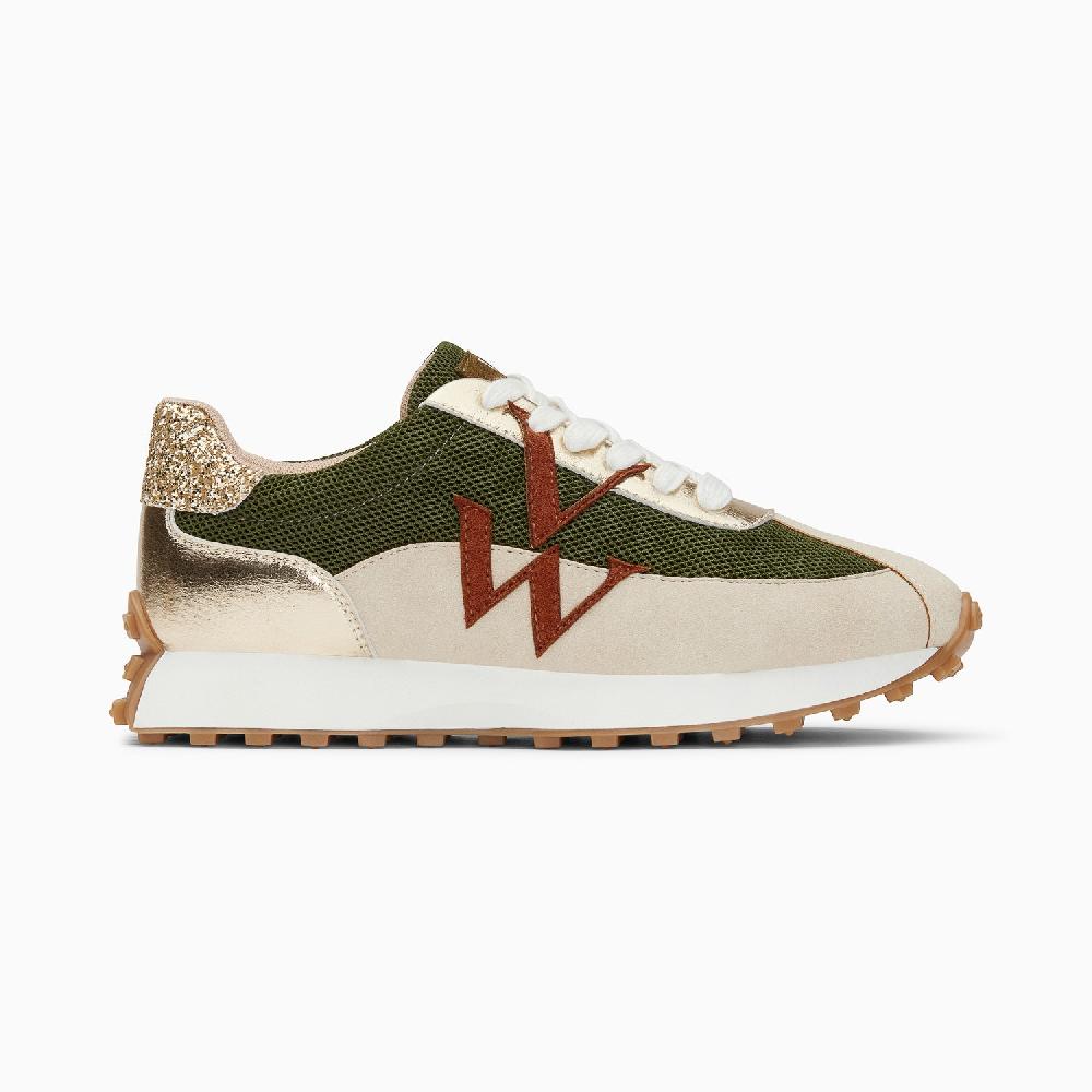 vanessa wu Baskets monogramme Hanae kaki et beige à lacets