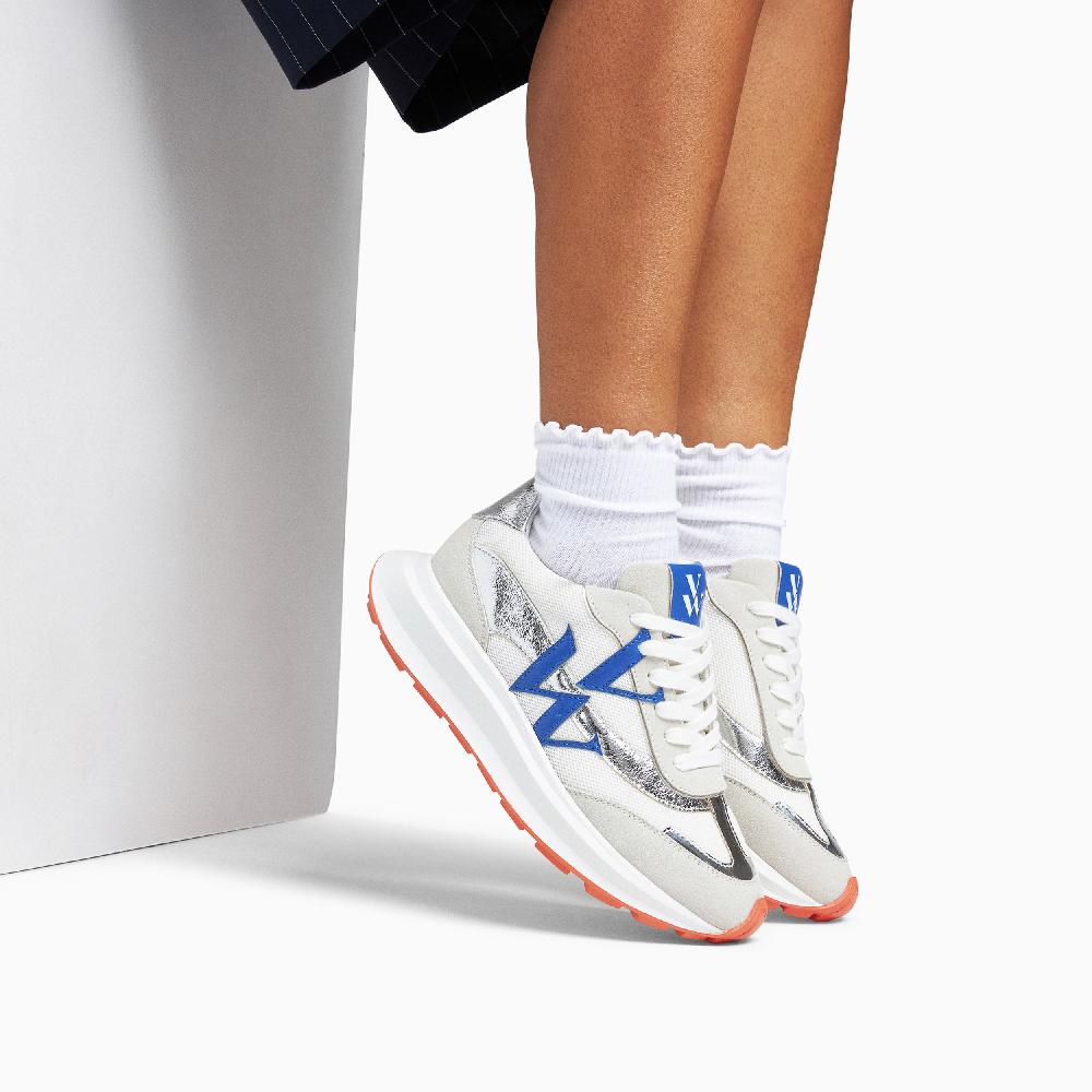 Vanessa Wu Baskets Monogramme Inès Bleu Et Argent à Semelle Oversize