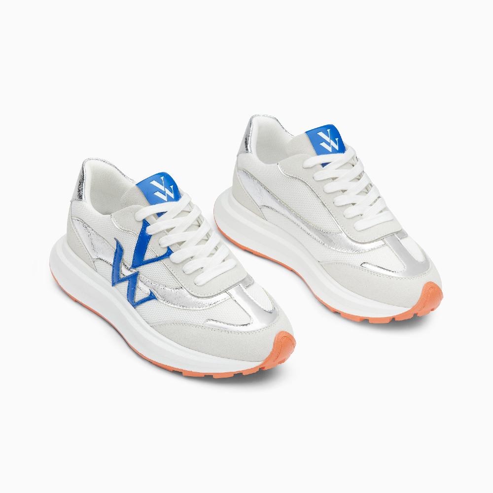 Vanessa Wu Baskets Monogramme Inès Bleu Et Argent à Semelle Oversize