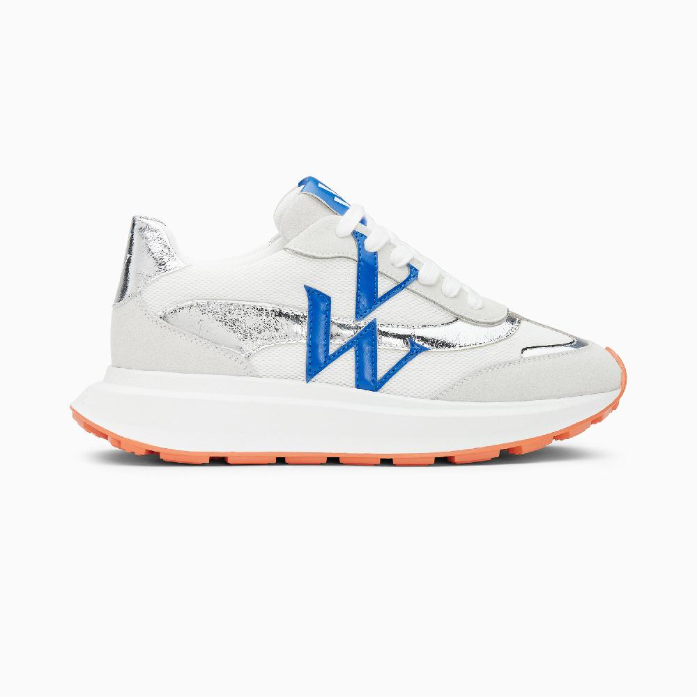 vanessa wu Baskets monogramme Inès bleu et argent à semelle oversize