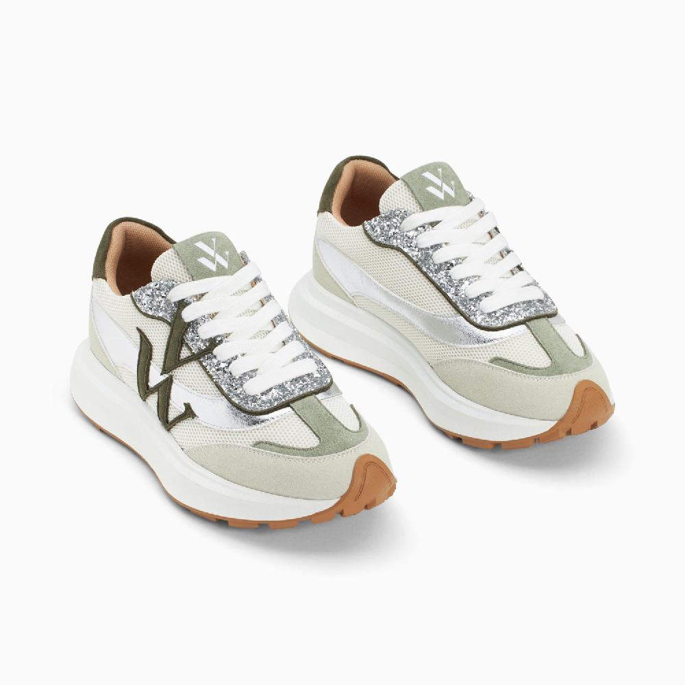 Vanessa Wu Baskets Monogramme Inès Kaki Et Argent à Semelle Oversize