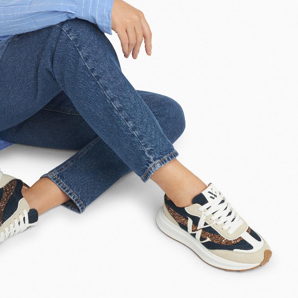 Vanessa Wu Baskets Monogramme Inès Marine Et Bronze à Semelle Oversize