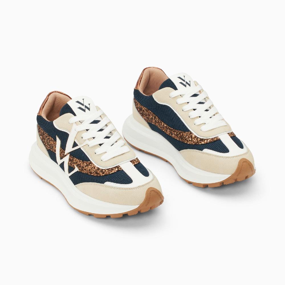 Vanessa Wu Baskets Monogramme Inès Marine Et Bronze à Semelle Oversize