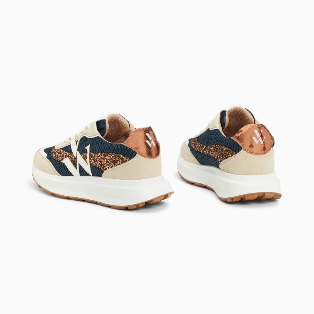 Vanessa Wu Baskets Monogramme Inès Marine Et Bronze à Semelle Oversize