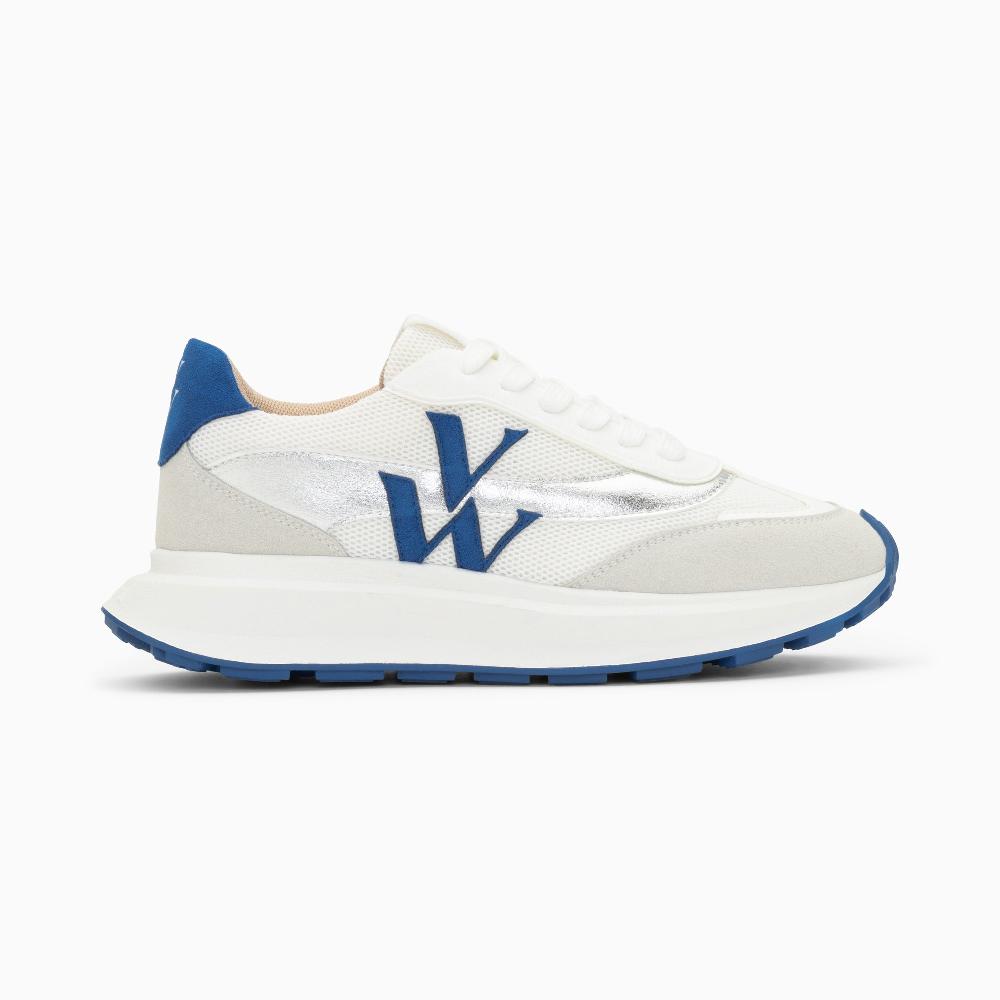 vanessa wu Baskets monogramme Lana bleu et argent à semelle oversize