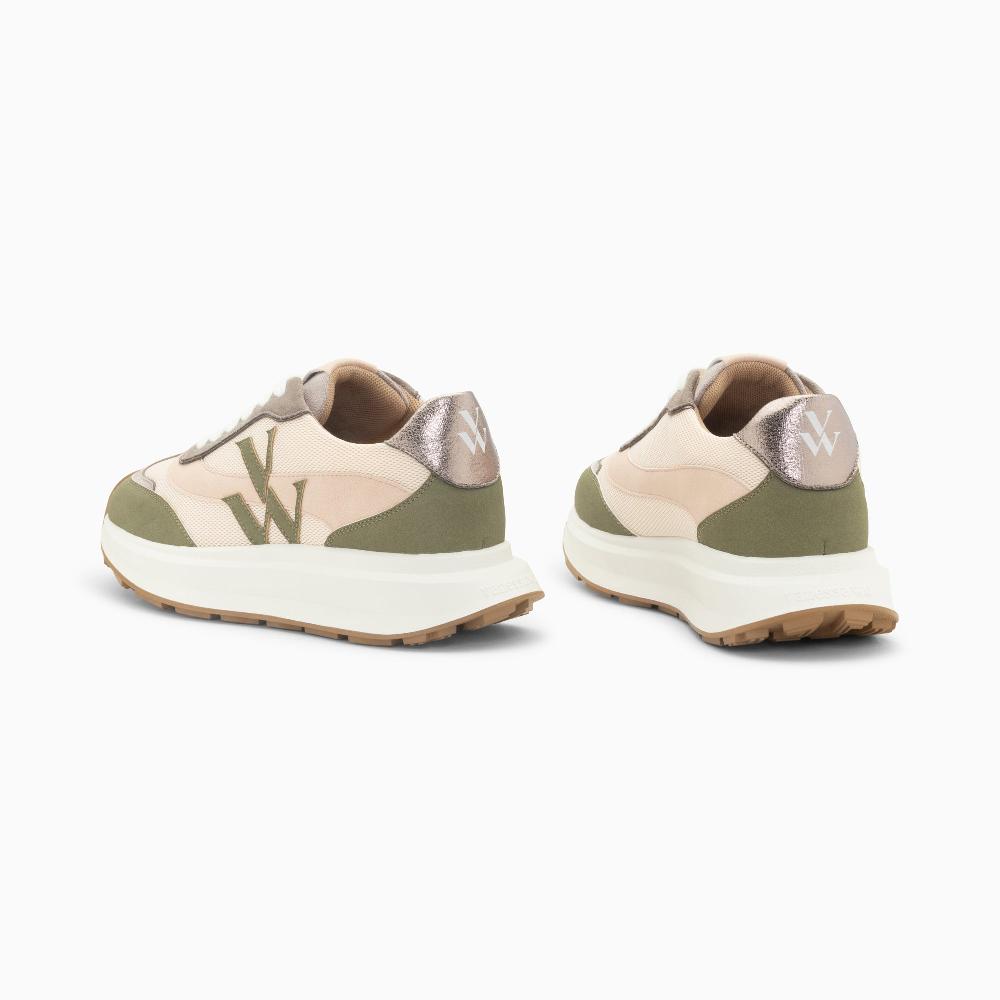 Vanessa Wu Baskets Monogramme Lana Kaki Et Rose à Semelle Oversize