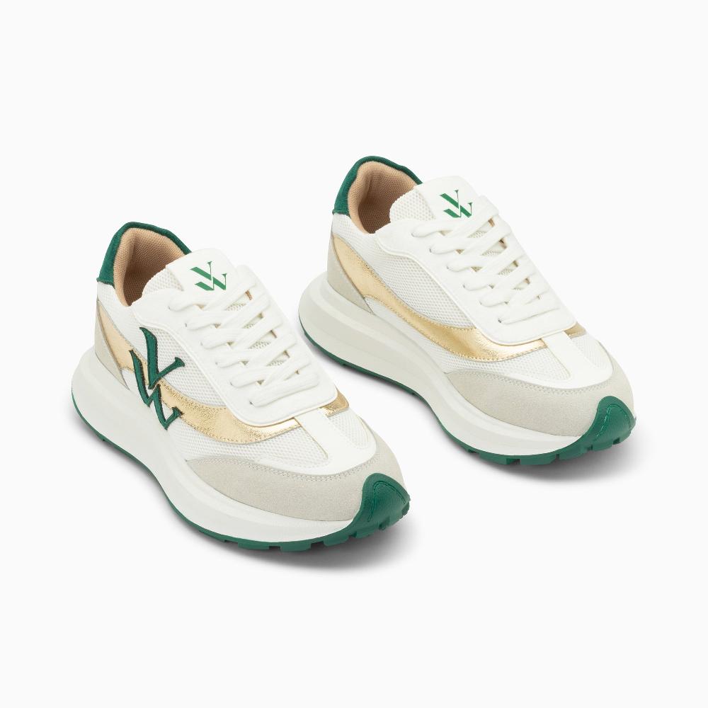 Vanessa Wu Baskets Monogramme Lana Vert Et Or à Semelle Oversize