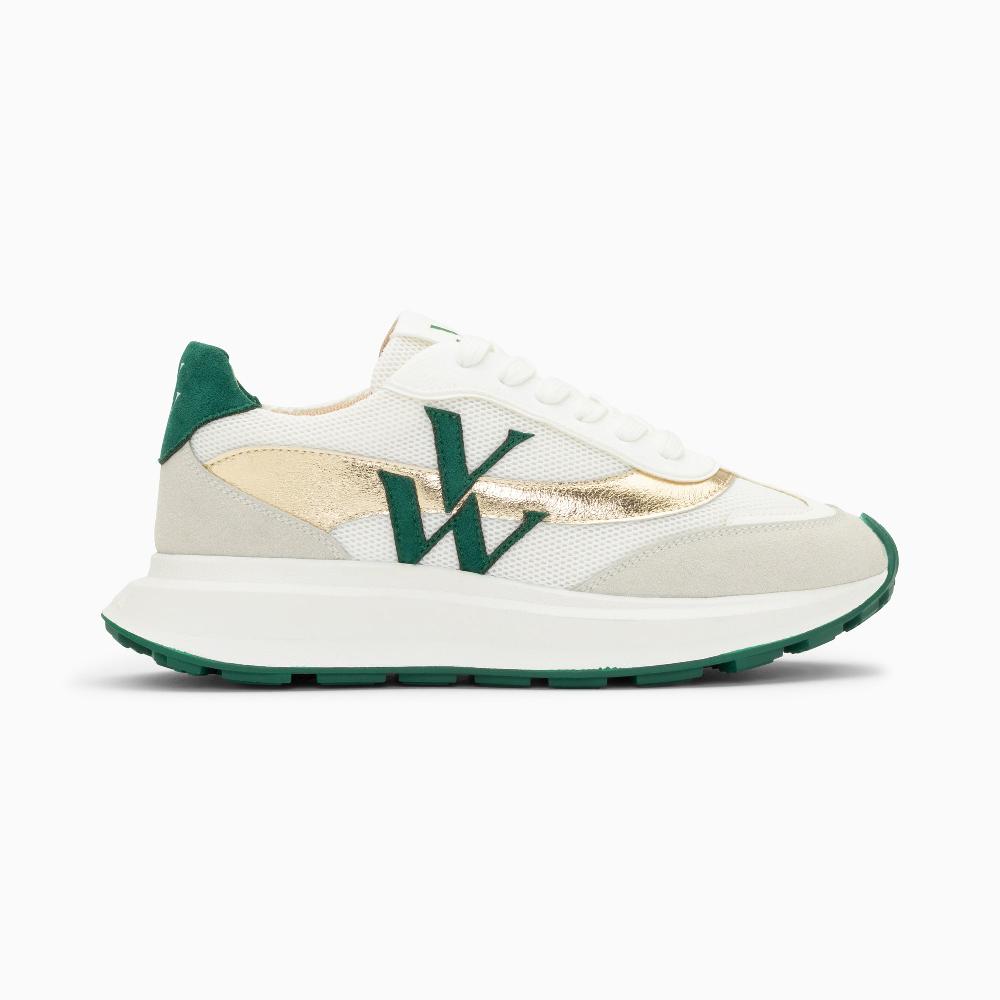 vanessa wu Baskets monogramme Lana vert et or à semelle oversize