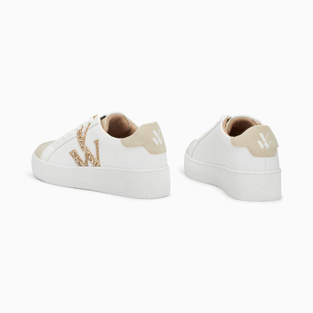 Vanessa Wu Baskets Monogramme Lou Blanc Et Or à Lacets