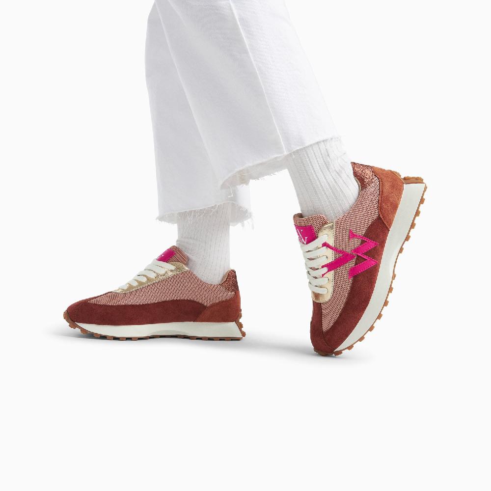 Vanessa Wu Baskets Monogramme Mona Beige Et Brique à Semelle Running